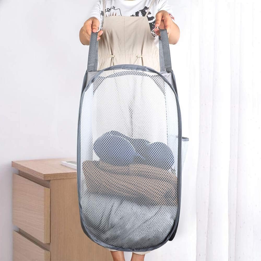 2 Pcs Popup Mesh Laundry Baskets, Collapsible and Portable Clothes Washing Laundry Hampers with Reinforced Carry Handles, Gray Clothes Hamper for Home, Travel, College Dorm - V1258-DP02-WO-796 2 Pcs Popup Mesh Laundry Baskets, Collapsible and Portable Clothes Washing Laundry Hampers with Reinforced Carry Handles, Gray Clothes Hamper for Home, Travel, College Dorm - Image 3