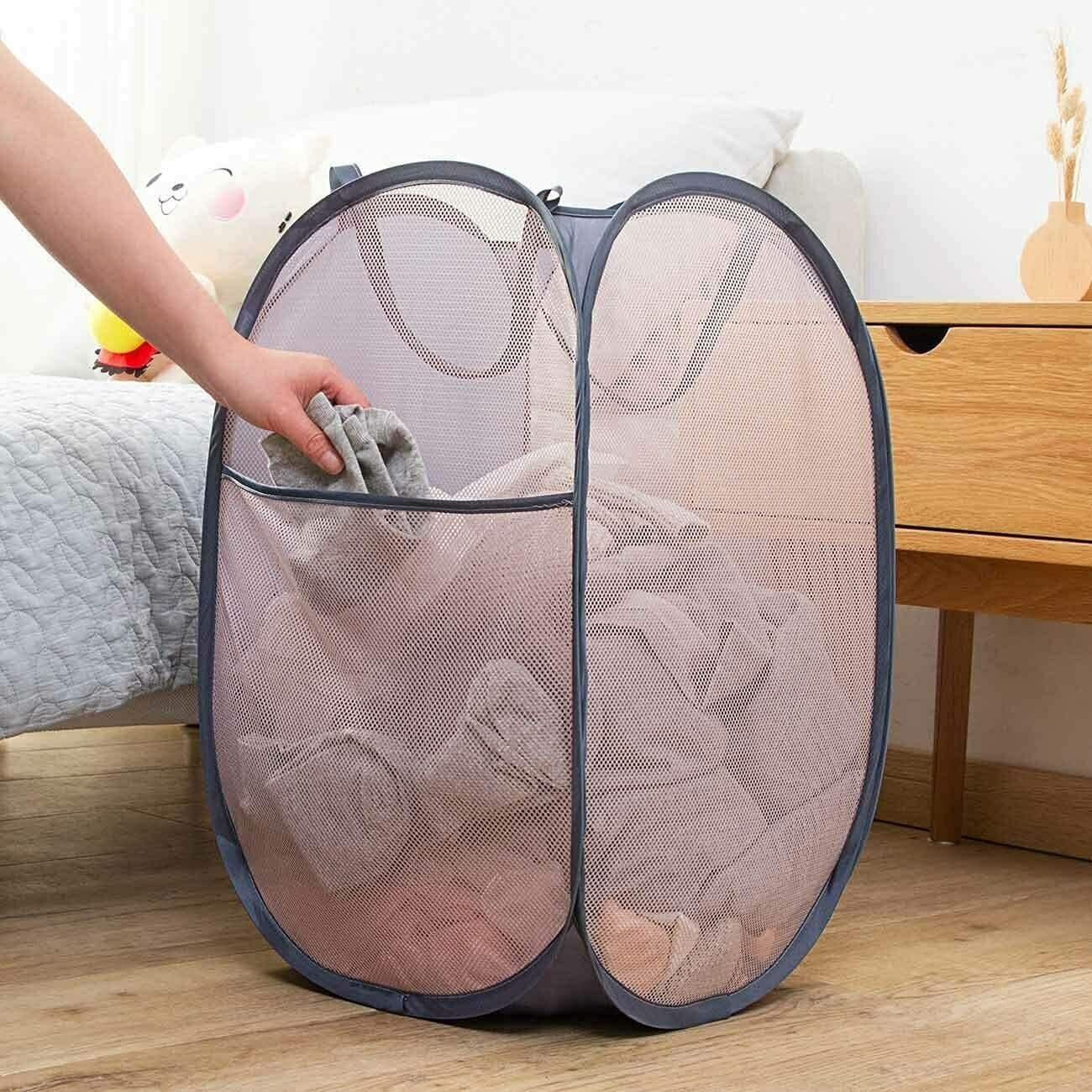 2 Pcs Popup Mesh Laundry Baskets, Collapsible and Portable Clothes Washing Laundry Hampers with Reinforced Carry Handles, Gray Clothes Hamper for Home, Travel, College Dorm - V1258-DP02-WO-796 2 Pcs Popup Mesh Laundry Baskets, Collapsible and Portable Clothes Washing Laundry Hampers with Reinforced Carry Handles, Gray Clothes Hamper for Home, Travel, College Dorm - Image 7