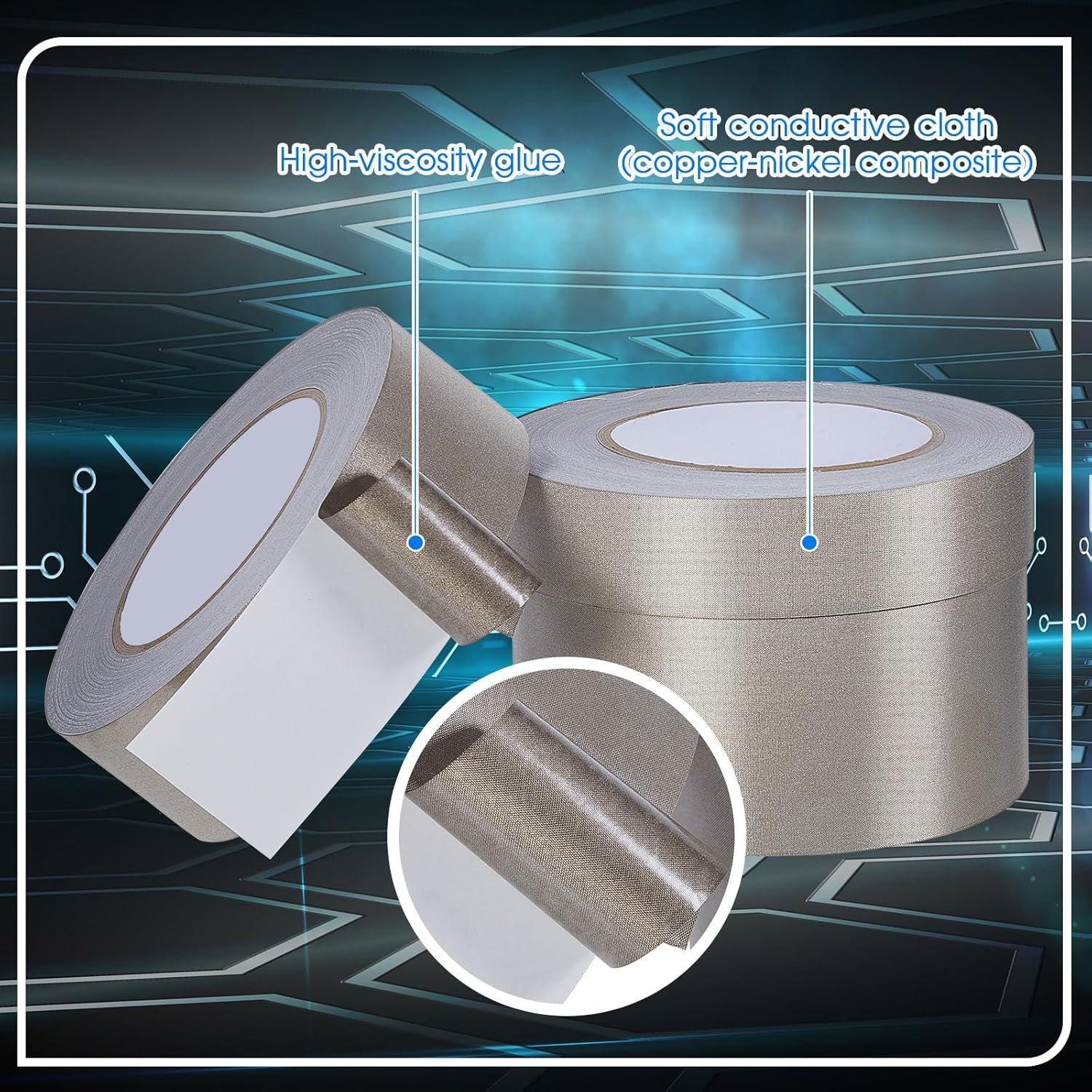 3 Roll Double Conductive Fabric Tape Cloth Adhesive Roll(1in x 100ft, 1.5in 2in 100ft) 1in 100ft - V1259-DP01-A-1218 3 Roll Double Conductive Fabric Tape Cloth Adhesive Roll(1in x 100ft, 1.5in 2in 100ft) 1in 100ft - Image 4