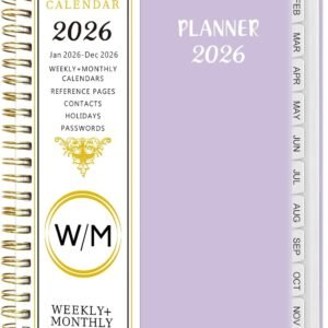 2026 Weekly and Monthly Planner, Jan-Dec, Spiral-Bound with Tabs, Inner Pocket, 6.2" x 8.5" Year Planner Calendar (Purple, 8.5")