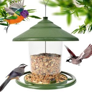 Bird feeder house, hanging food dispenser for wild birds, hanging bird feeding station to hang up, bird house with stand, weatherproof, garden decoration