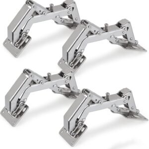 Spring-loaded hinge, 170 degrees, for kitchen cabinets, door hinges, large angle door hinges, angle stop, self-closing hinge, 4 pieces, improved version with buffer damping
