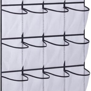 28 Large Mesh Pockets Over The Door Shoe Rack, Hanging Shoe Organizer for Closet Hanging Shoe Rack Holder Hanger, White