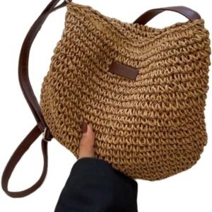 Straw Beach Bag, Summer Straw Bag Female Fashion Braided Single Shoulder Crossbody Bag All-Match Beach Bag