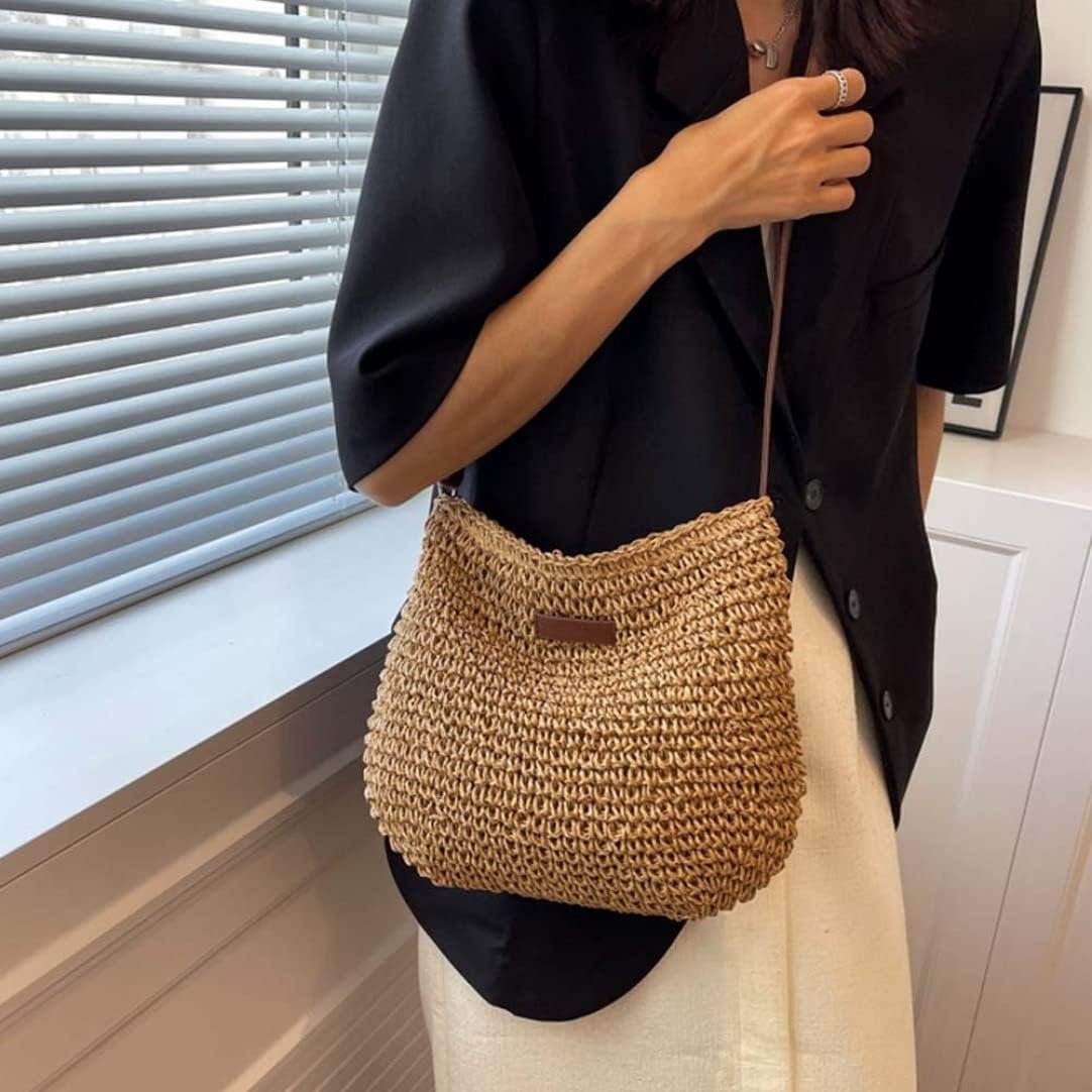 Straw Beach Bag, Summer Straw Bag Female Fashion Braided Single Shoulder Crossbody Bag All-Match Beach Bag - V1259-DP01-A-2836 Straw Beach Bag, Summer Straw Bag Female Fashion Braided Single Shoulder Crossbody Bag All-Match Beach Bag - Image 3