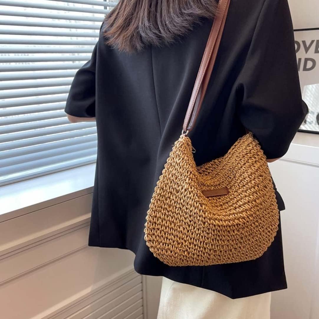 Straw Beach Bag, Summer Straw Bag Female Fashion Braided Single Shoulder Crossbody Bag All-Match Beach Bag - V1259-DP01-A-2836 Straw Beach Bag, Summer Straw Bag Female Fashion Braided Single Shoulder Crossbody Bag All-Match Beach Bag - Image 5