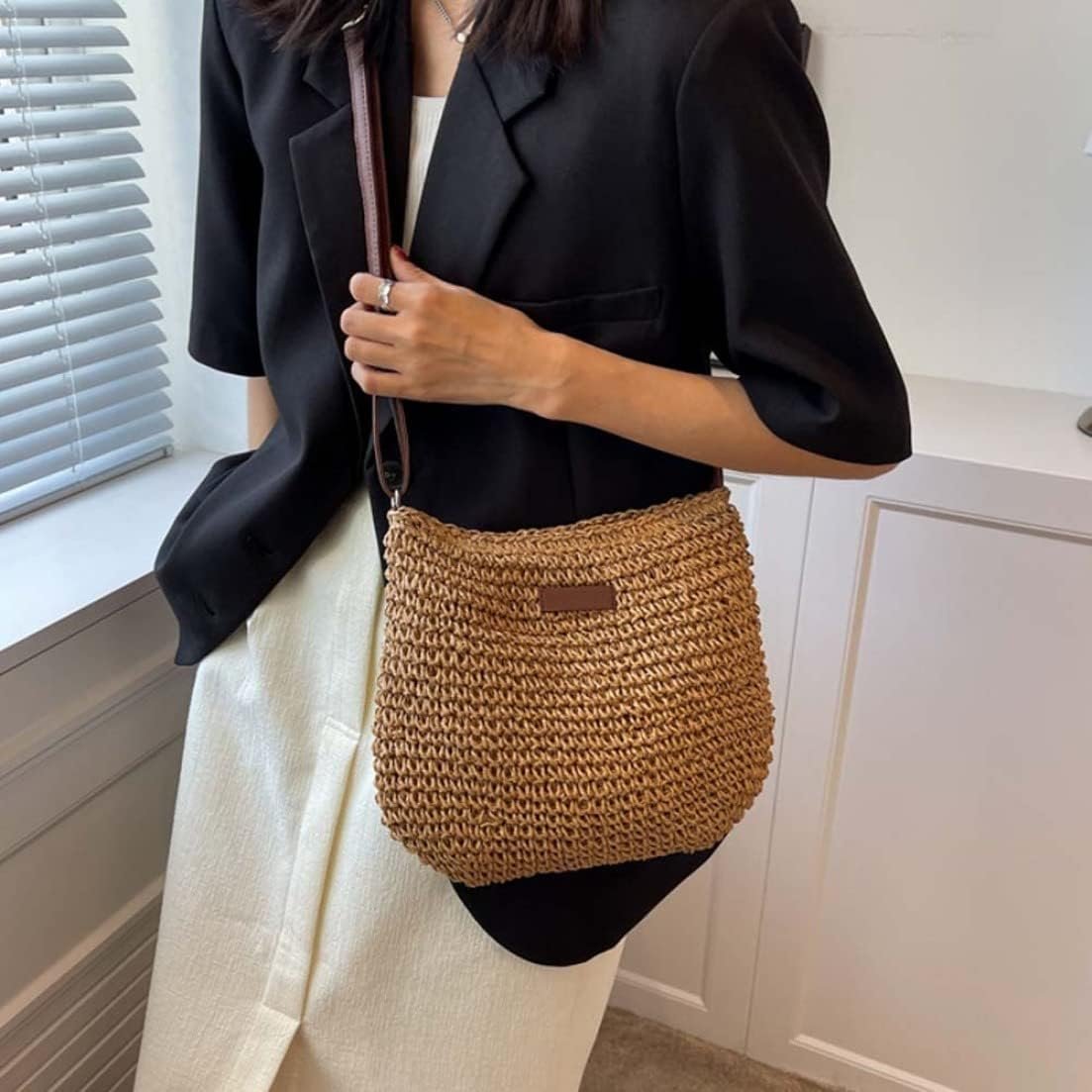 Straw Beach Bag, Summer Straw Bag Female Fashion Braided Single Shoulder Crossbody Bag All-Match Beach Bag - V1259-DP01-A-2836 Straw Beach Bag, Summer Straw Bag Female Fashion Braided Single Shoulder Crossbody Bag All-Match Beach Bag - Image 6
