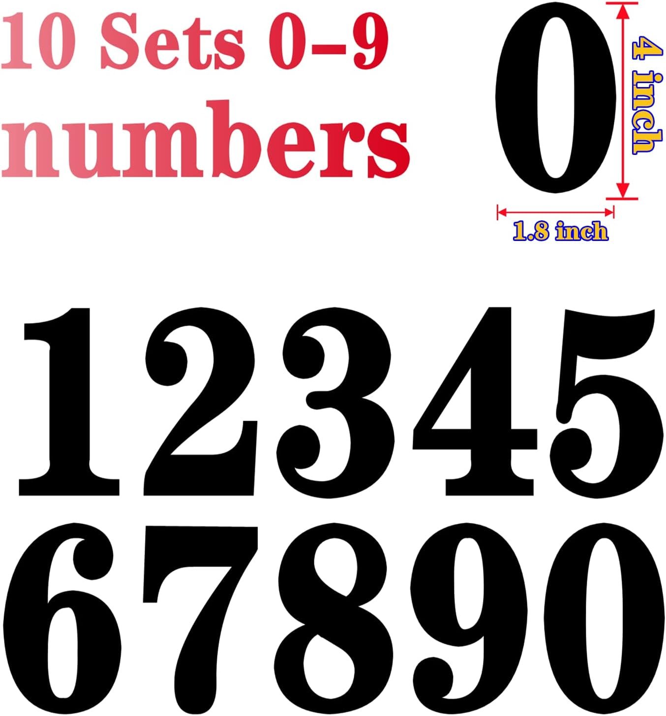 4 Inch Numbers Sticker, (0-9, 5 Sets) Modern Number Vinyl Waterproof Number Self Adhesive Sticker for Signs, Door, Cars, Trucks, Home, Business, Address Number (4 inch) - V1259-DP01-A-3094 4 Inch Numbers Sticker, (0-9, 5 Sets) Modern Number Vinyl Waterproof Number Self Adhesive Sticker for Signs, Door, Cars, Trucks, Home, Business, Address Number (4 inch) - Image 2