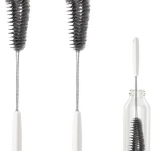 15.7" (40cm) Flexible Long Black Bottle Cleaning Brush for Kitchen and Dining - Perfect for Baby Bottles, Sports Bottles, Glassware, Mugs, Jars, and Stemware (2-pc)