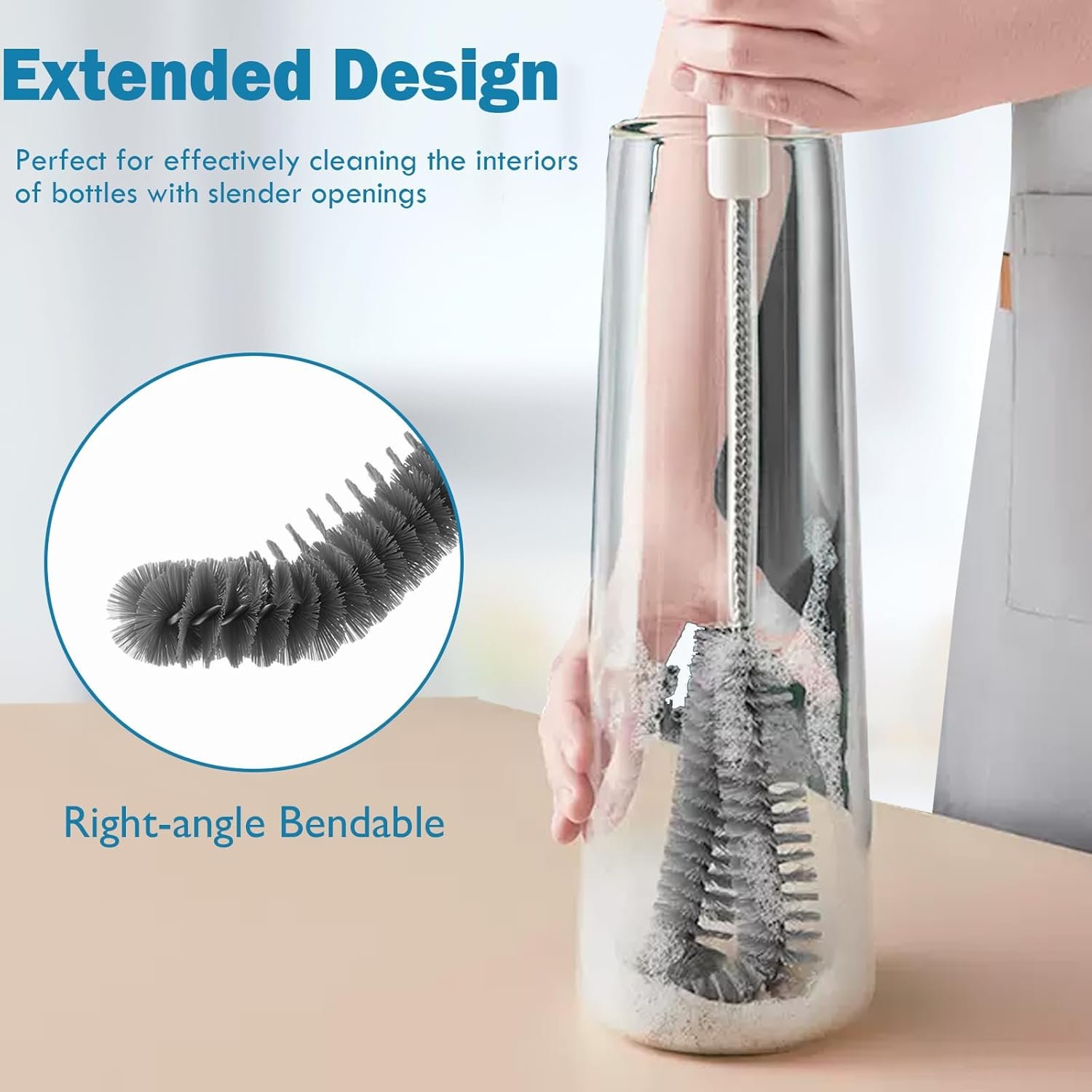 15.7" (40cm) Flexible Long Black Bottle Cleaning Brush for Kitchen and Dining - Perfect for Baby Bottles, Sports Bottles, Glassware, Mugs, Jars, and Stemware (2-pc) - V1259-DP01-A-3326 15.7" (40cm) Flexible Long Black Bottle Cleaning Brush for Kitchen and Dining - Perfect for Baby Bottles, Sports Bottles, Glassware, Mugs, Jars, and Stemware (2-pc) - Image 4