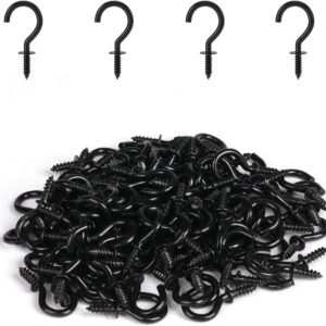 1/2 Inch Small Screw Hooks, 100 Pcs Black Mini Screw in Jewelry Hooks Tiny Metal Screw Wood Ceiling Wall Hooks for Jewelries Crafts Keys Caps Plants String Lights Wreaths