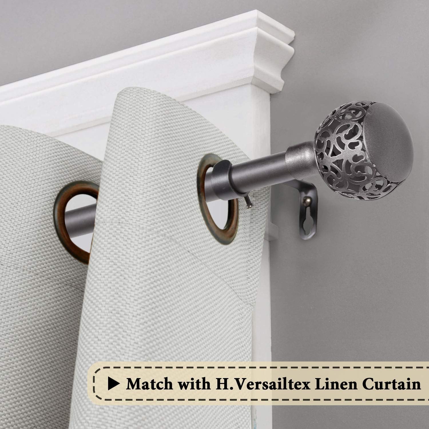 Window Treatment Single Curtain Rod Set Telescoping with Carved Hollow Ball Finials, Adjustable Length from 28 to 48-Inch, 3/4 Inch Diameter, Pewter 28"-48" - V1259-DP01-A-4469 Window Treatment Single Curtain Rod Set Telescoping with Carved Hollow Ball Finials, Adjustable Length from 28 to 48-Inch, 3/4 Inch Diameter, Pewter 28"-48" - Image 2