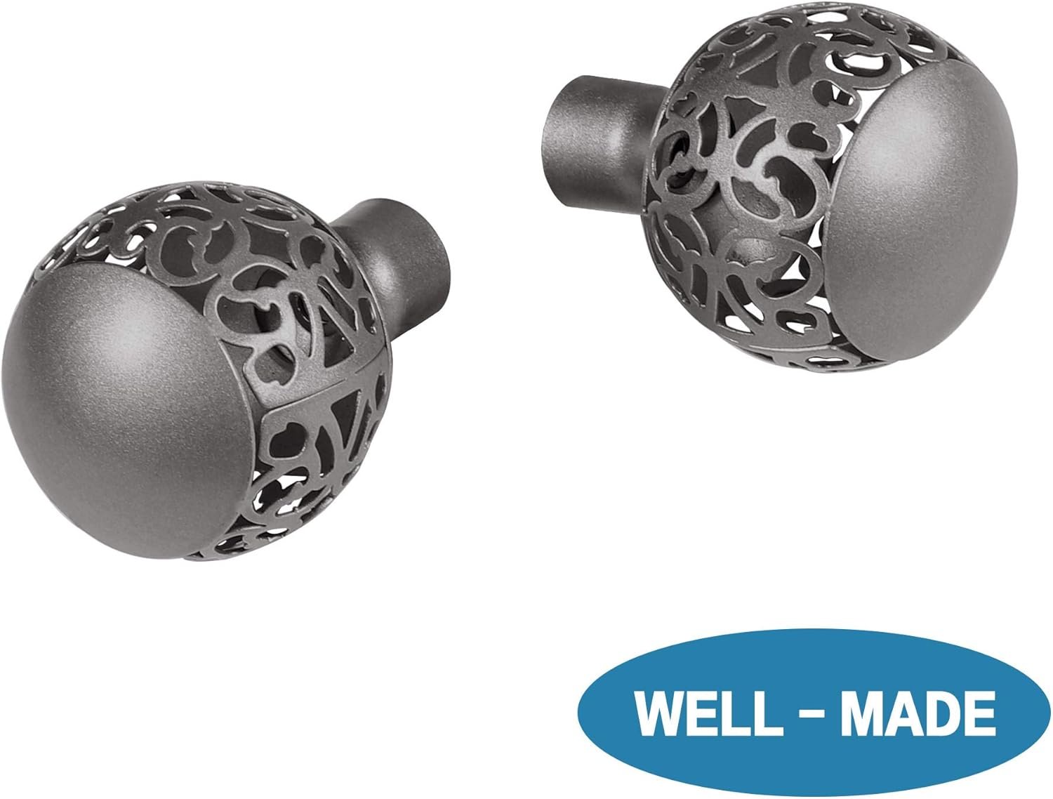 Window Treatment Single Curtain Rod Set Telescoping with Carved Hollow Ball Finials, Adjustable Length from 28 to 48-Inch, 3/4 Inch Diameter, Pewter 28"-48" - V1259-DP01-A-4469 Window Treatment Single Curtain Rod Set Telescoping with Carved Hollow Ball Finials, Adjustable Length from 28 to 48-Inch, 3/4 Inch Diameter, Pewter 28"-48" - Image 3