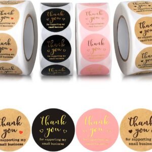 Thank You Round Stickers for Supporting My Small Business Adhesive Labels, 3-Color, 1inch (2000Pcs, 4 Rolls, Each roll 500Pcs) -