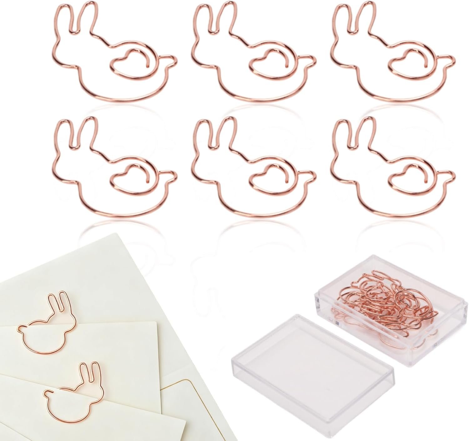 100PCS Rabbit Shape Paper Clips, Rose Gold Bunny Paperclips Decorative Clips Cute Animals Bookmark for Office School Home Desk Organizers - V1259-DP01-A-842 100PCS Rabbit Shape Paper Clips, Rose Gold Bunny Paperclips Decorative Clips Cute Animals Bookmark for Office School Home Desk Organizers