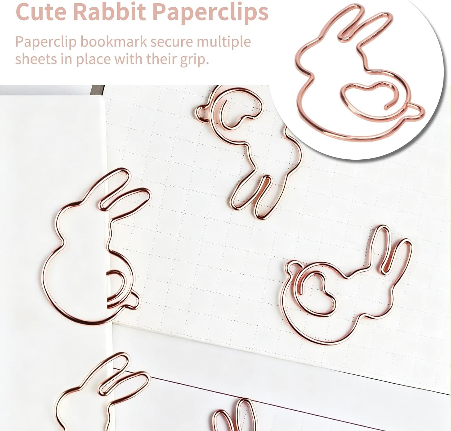 100PCS Rabbit Shape Paper Clips, Rose Gold Bunny Paperclips Decorative Clips Cute Animals Bookmark for Office School Home Desk Organizers - V1259-DP01-A-842 100PCS Rabbit Shape Paper Clips, Rose Gold Bunny Paperclips Decorative Clips Cute Animals Bookmark for Office School Home Desk Organizers - Image 3