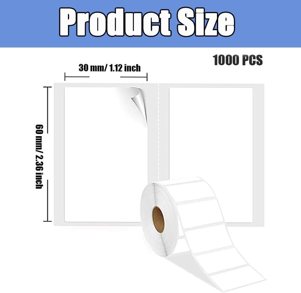 1000 stickers on a roll - food labels - self-adhesive blank labels 60 × 30 mm - white - removable. Suitable for frozen products - kitchens - supermarkets - office supplies - refrigerators - laboratory refrigerators - jam - spices. - V1259-DP01-BO-346 1000 stickers on a roll - food labels - self-adhesive blank labels 60 × 30 mm - white - removable. Suitable for frozen products - kitchens - supermarkets - office supplies - refrigerators - laboratory refrigerators - jam - spices. - Image 2