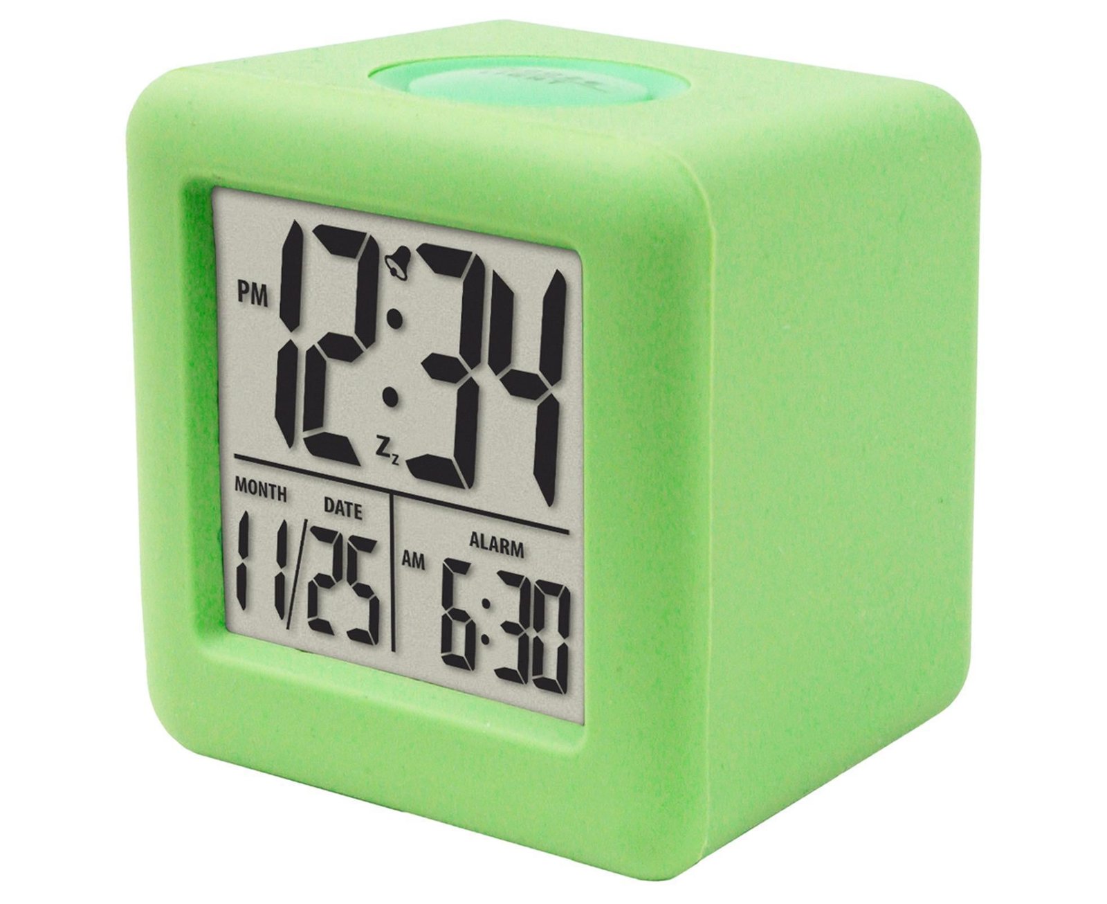 Digital Clock Shock-proof Snooze Function Silicon Cover Electrical LED Clock Household Supplies - Green - V1263-JX-399 Digital Clock Shock-proof Snooze Function Silicon Cover Electrical LED Clock Household Supplies - Green