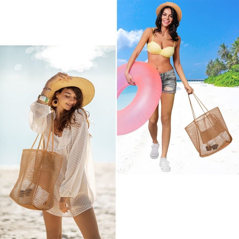 Mesh Large Beach Tote Bag, Foldable, Breathable, Single-Shoulder Shopping Bag for Travel, 2-Pack - Black - V1265-AU-291-HEI-2 Mesh Large Beach Tote Bag, Foldable, Breathable, Single-Shoulder Shopping Bag for Travel, 2-Pack - Black - Image 5