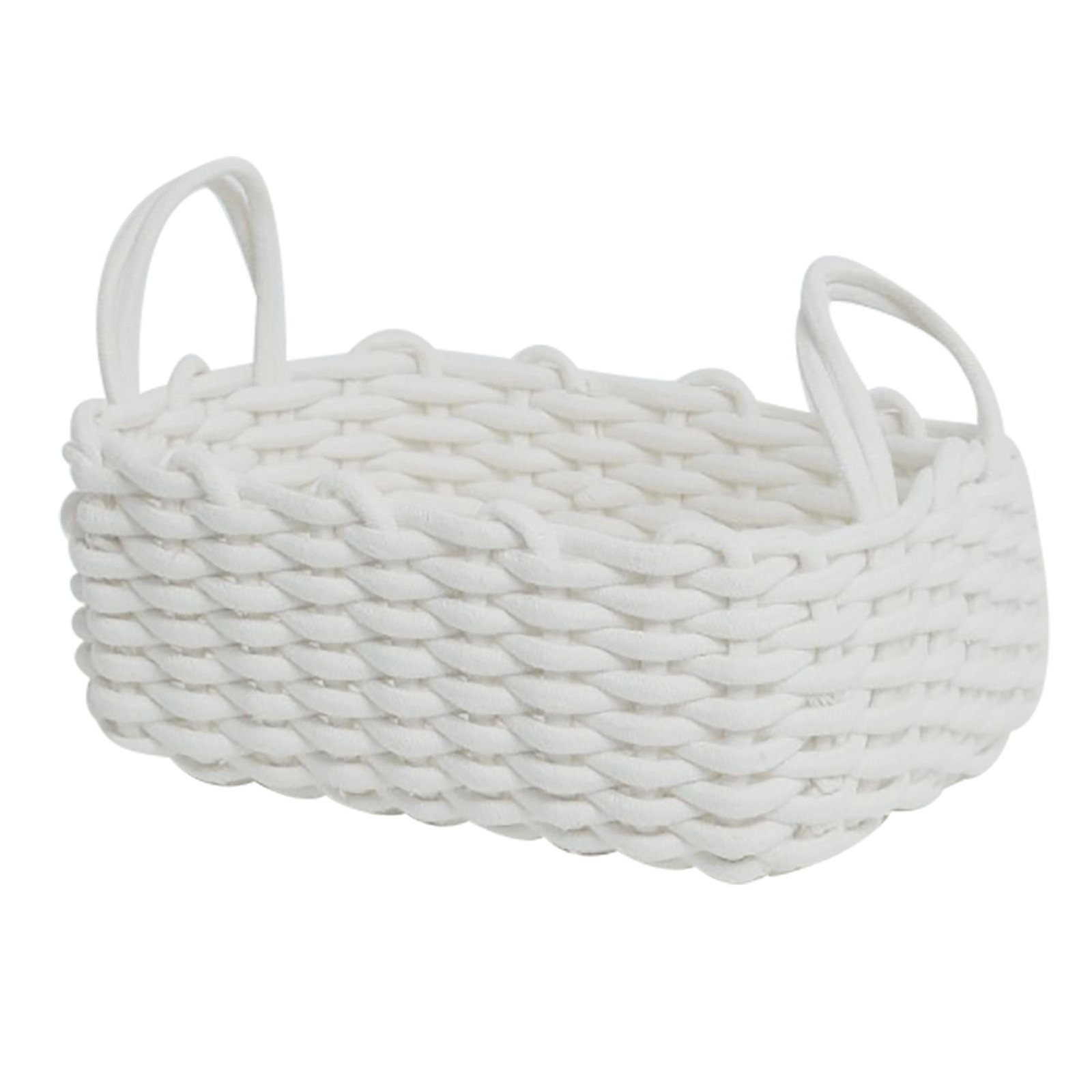 Cotton Rope Storage Basket Hand Knitting Nordic Style Desktop Storage Organizer for Key Snacks Underwear White 36x25x15cm/14.2x9.8x5.9in