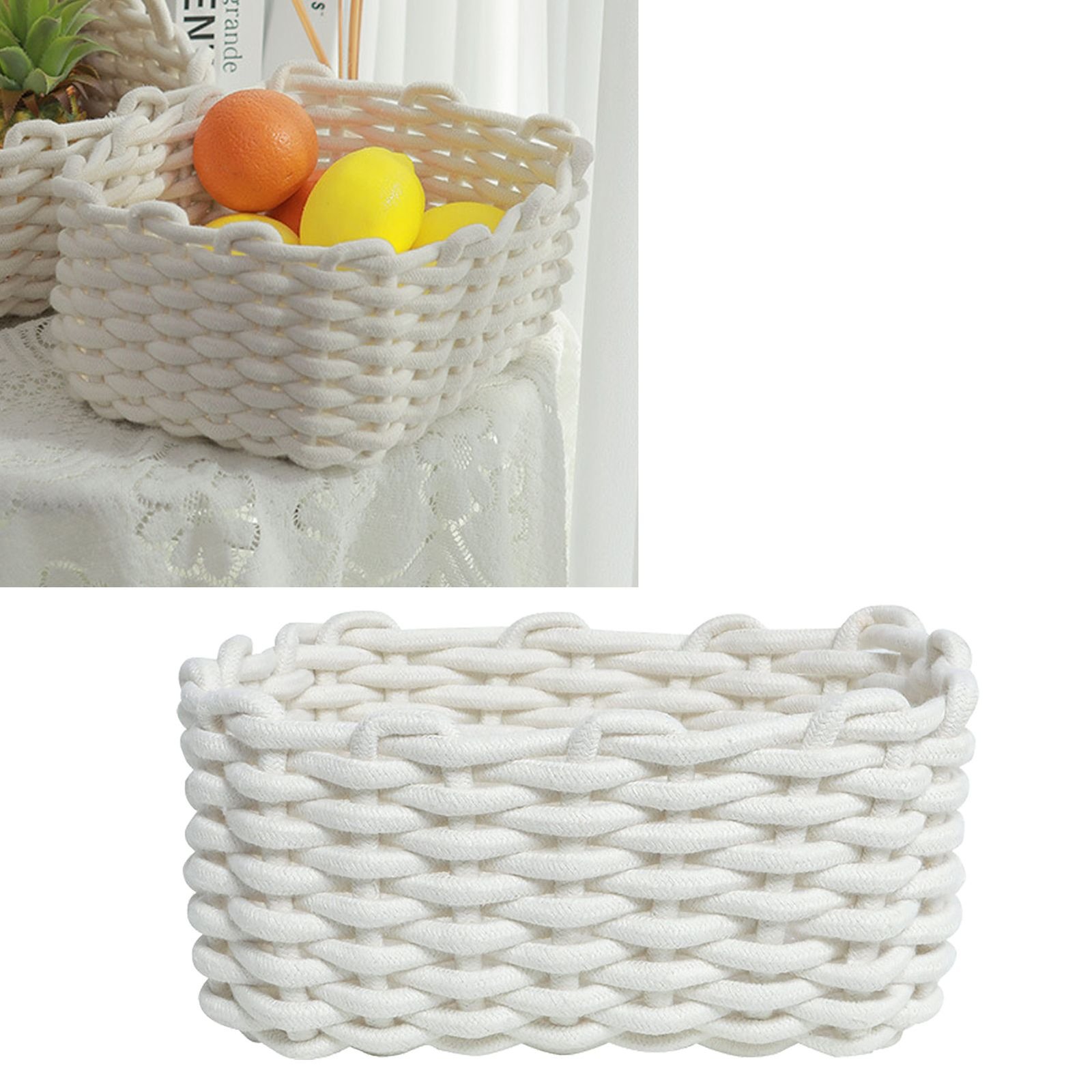 Cotton Rope Storage Basket Hand Knitting Nordic Style Desktop Storage Organizer for Key Snacks Underwear White 30x22x14cm/11.8x8.7x5.5in - V1294-YM0626-3117220295112 Cotton Rope Storage Basket Hand Knitting Nordic Style Desktop Storage Organizer for Key Snacks Underwear White 30x22x14cm/11.8x8.7x5.5in - Image 6