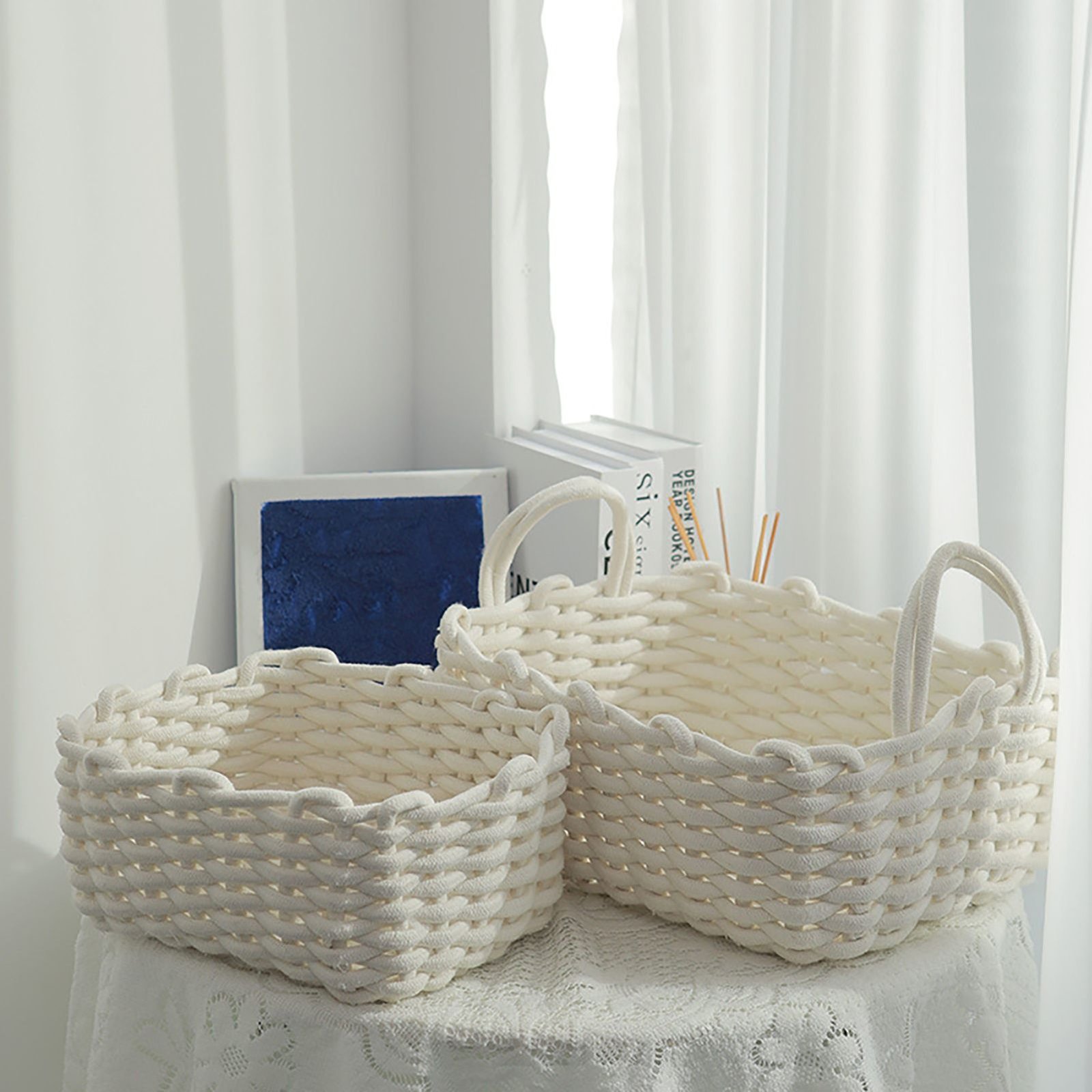Cotton Rope Storage Basket Hand Knitting Nordic Style Desktop Storage Organizer for Key Snacks Underwear White 30x22x14cm/11.8x8.7x5.5in - V1294-YM0626-3117220295112 Cotton Rope Storage Basket Hand Knitting Nordic Style Desktop Storage Organizer for Key Snacks Underwear White 30x22x14cm/11.8x8.7x5.5in - Image 10