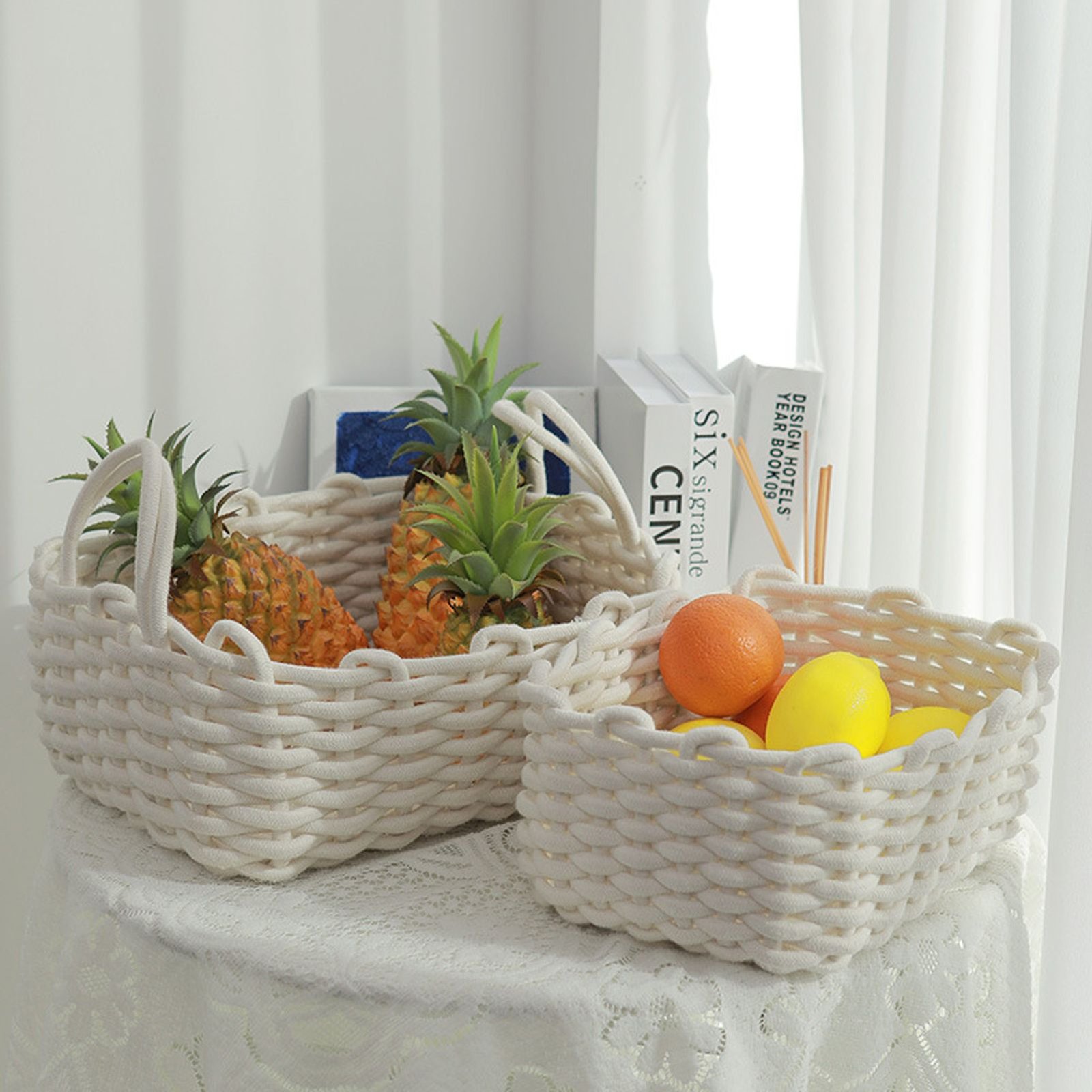 Cotton Rope Storage Basket Hand Knitting Nordic Style Desktop Storage Organizer for Key Snacks Underwear White 30x22x14cm/11.8x8.7x5.5in - V1294-YM0626-3117220295112 Cotton Rope Storage Basket Hand Knitting Nordic Style Desktop Storage Organizer for Key Snacks Underwear White 30x22x14cm/11.8x8.7x5.5in - Image 11