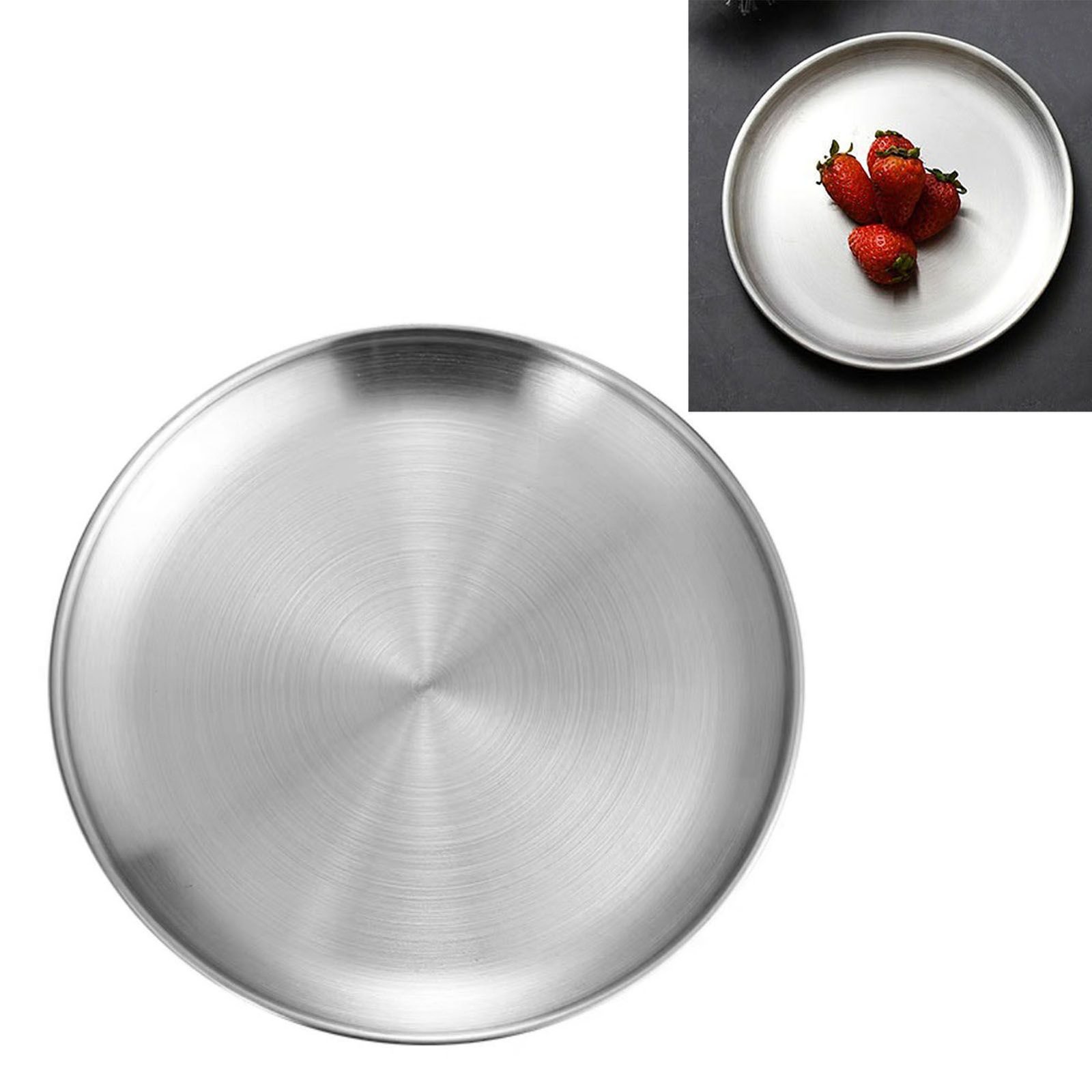 Stainless Steel Round Pizza Pan Tray Diameter 11.8in Round Brushed Metal Dinner Plates for Cake Dessert Fruit Western Cuisine - V1294-YM0626-3118220314911 Stainless Steel Round Pizza Pan Tray Diameter 11.8in Round Brushed Metal Dinner Plates for Cake Dessert Fruit Western Cuisine - Image 3