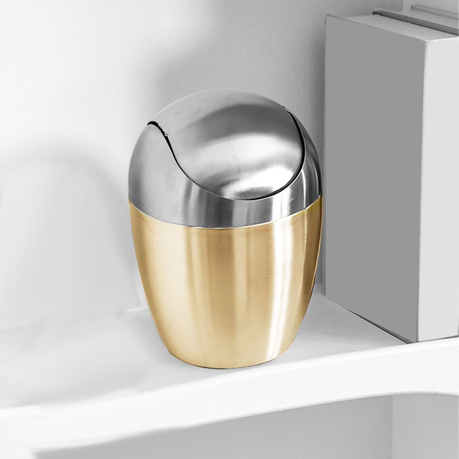 Desktop Small Trash Can Multipurpose 304 Stainless Steel Mini Trash Can with Lid for Tabletop Countertop Use Golden - V1294-YM0710-3117230259811 Desktop Small Trash Can Multipurpose 304 Stainless Steel Mini Trash Can with Lid for Tabletop Countertop Use Golden - Image 12