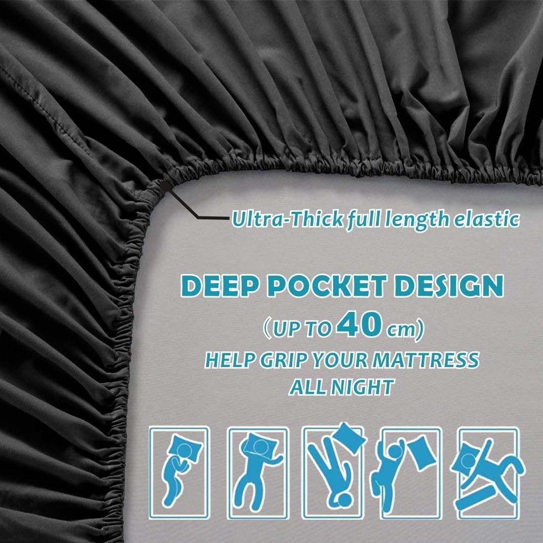 Hotel Quality Fitted Sheet - 1 Piece Fitted Sheet -Breathable Bedding - Wrinkle, Fade, Stain Resistant- 16inch/40cm Deep Pocket Fitted Bed Sheet-Wrinkle and Fade Resistant,(Black,Double) - V1317-HB-QS9-AUD-CL-HEI Hotel Quality Fitted Sheet - 1 Piece Fitted Sheet -Breathable Bedding - Wrinkle, Fade, Stain Resistant- 16inch/40cm Deep Pocket Fitted Bed Sheet-Wrinkle and Fade Resistant,(Black,Double) - Image 3