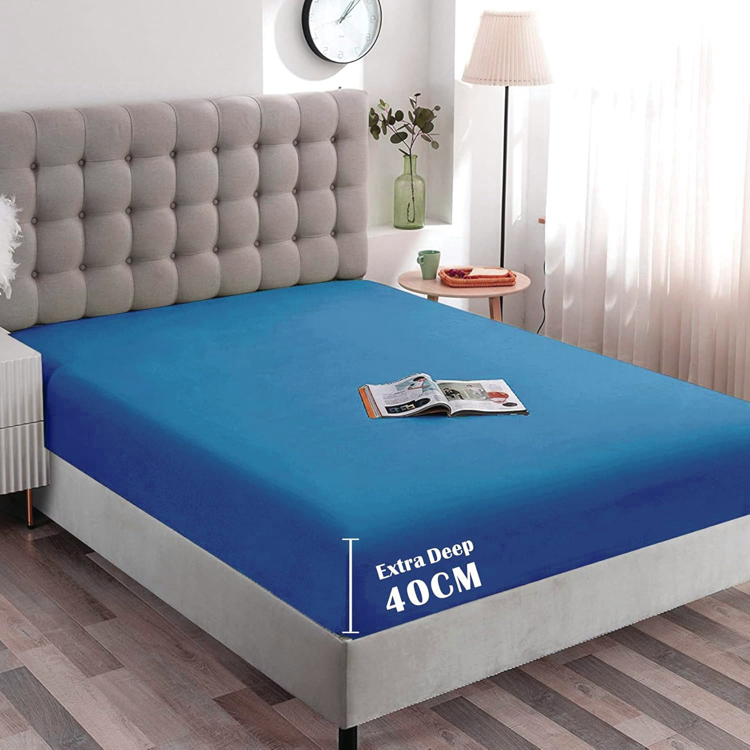 Hotel Quality Fitted Sheet - 1 Piece Fitted Sheet -Breathable Bedding - Wrinkle, Fade, Stain Resistant- 16inch/40cm Deep Pocket Fitted Bed Sheet-Wrinkle and Fade Resistant,(Ocean,Double)