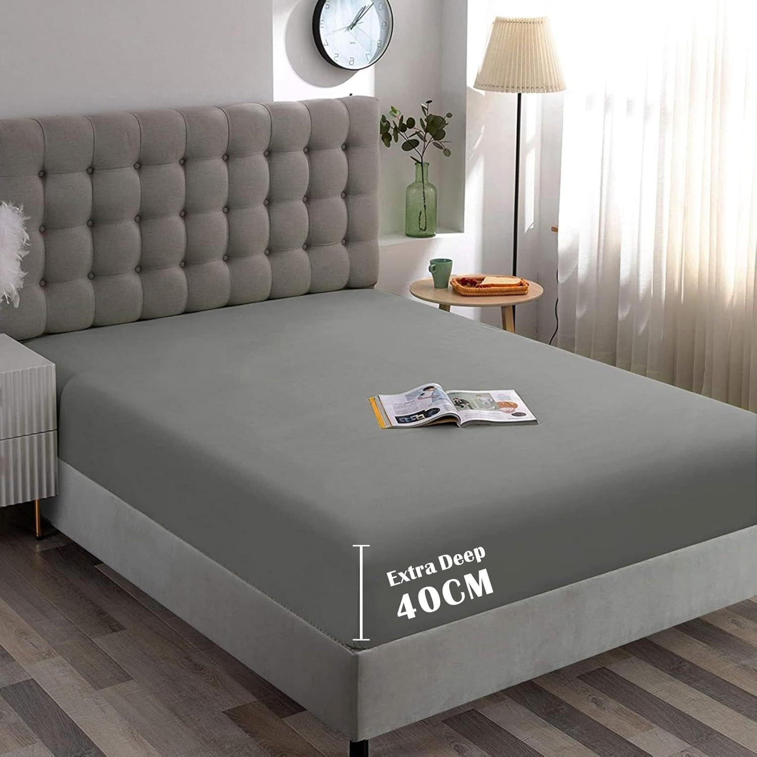 Hotel Quality Fitted Sheet - 1 Piece Fitted Sheet -Breathable Bedding - Wrinkle, Fade, Stain Resistant- 16inch/40cm Deep Pocket Fitted Bed Sheet-Wrinkle and Fade Resistant,(Grey,Double)