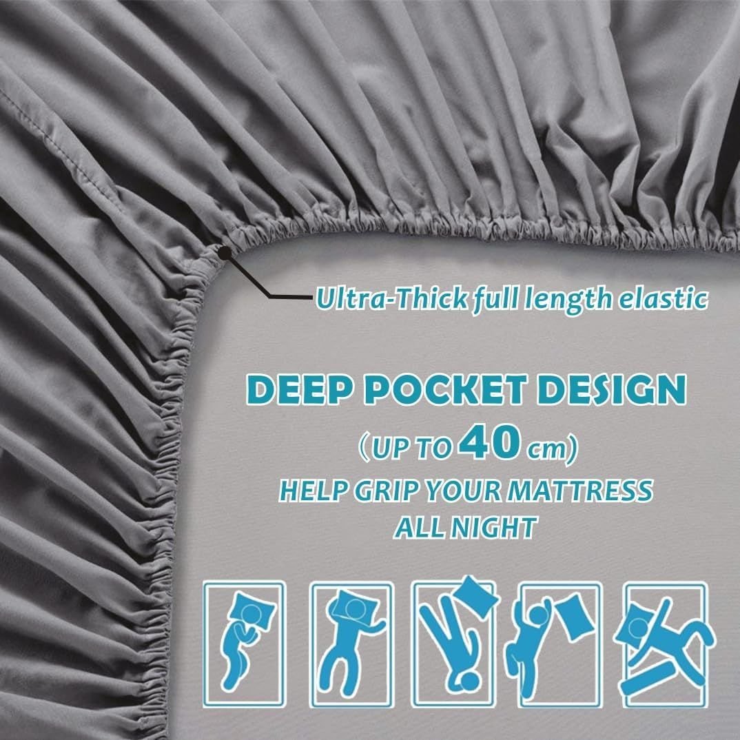 Hotel Quality Fitted Sheet - 1 Piece Fitted Sheet -Breathable Bedding - Wrinkle, Fade, Stain Resistant- 16inch/40cm Deep Pocket Fitted Bed Sheet-Wrinkle and Fade Resistant,(Grey,Double) - V1317-HB-QS9-AUD-CL-HUI Hotel Quality Fitted Sheet - 1 Piece Fitted Sheet -Breathable Bedding - Wrinkle, Fade, Stain Resistant- 16inch/40cm Deep Pocket Fitted Bed Sheet-Wrinkle and Fade Resistant,(Grey,Double) - Image 4