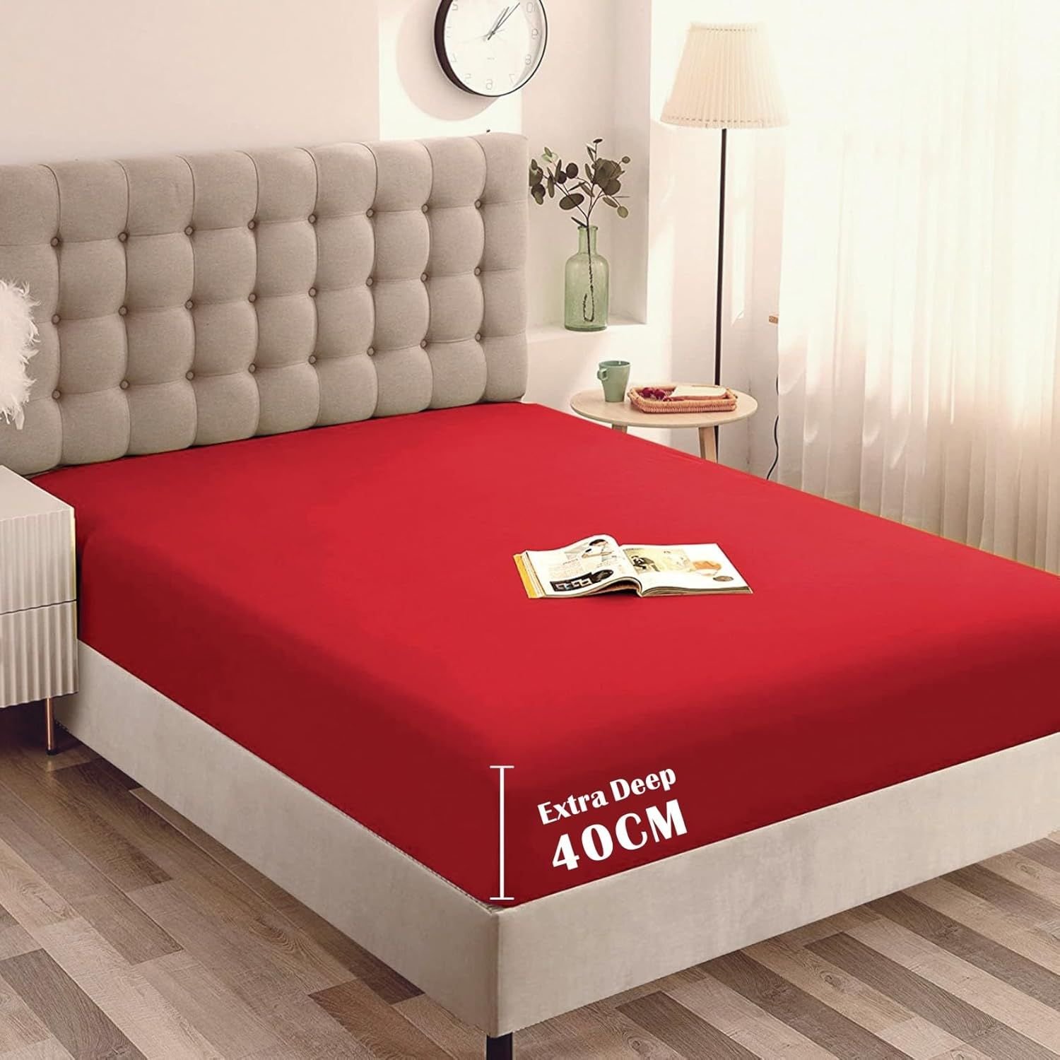 Hotel Quality Fitted Sheet - 1 Piece Fitted Sheet -Breathable Bedding - Wrinkle, Fade, Stain Resistant- 16inch/40cm Deep Pocket Fitted Bed Sheet-Wrinkle and Fade Resistant,(Red,King)