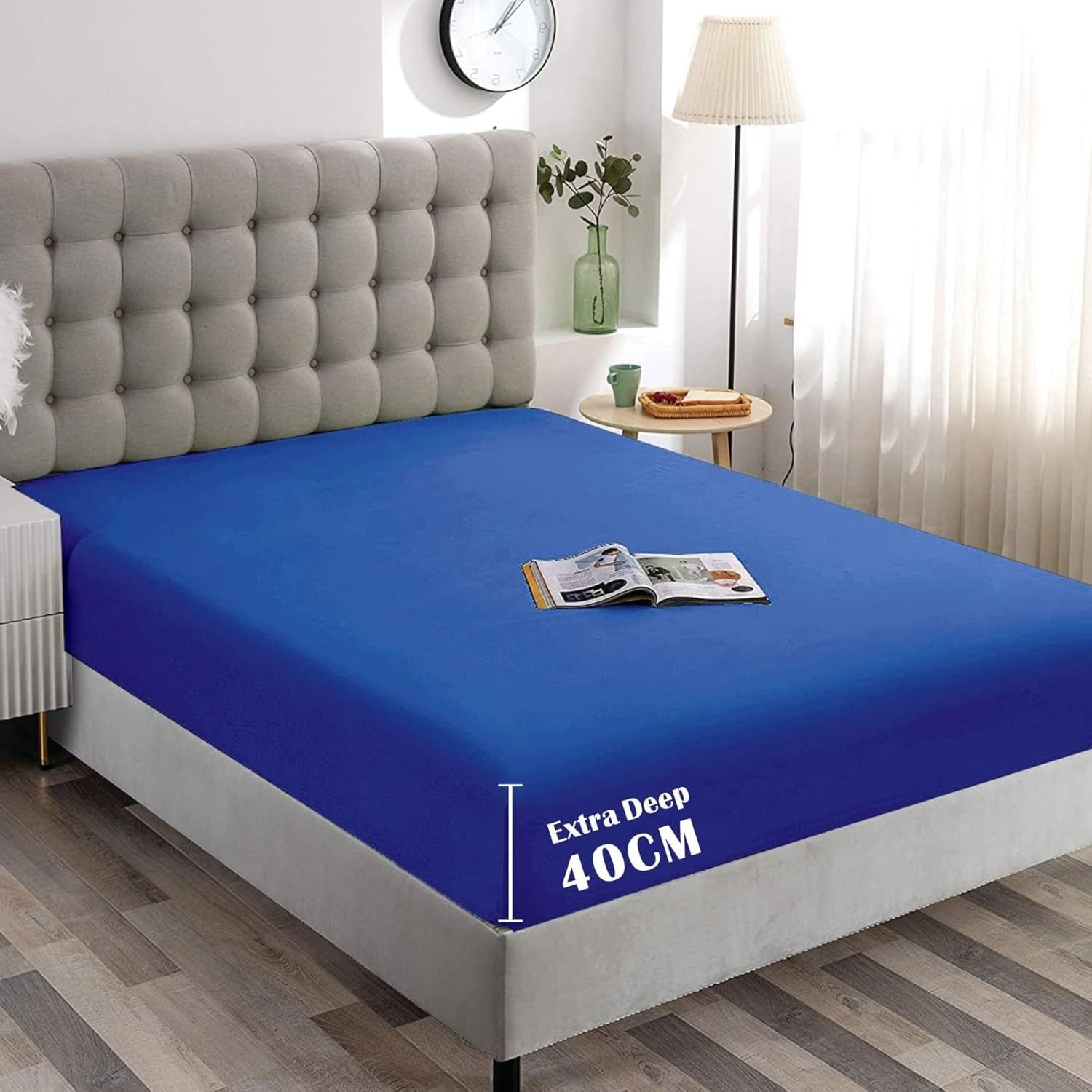 Hotel Quality Fitted Sheet - 1 Piece Fitted Sheet -Breathable Bedding - Wrinkle, Fade, Stain Resistant- 16inch/40cm Deep Pocket Fitted Bed Sheet-Wrinkle and Fade Resistant,(Royal blue,King)