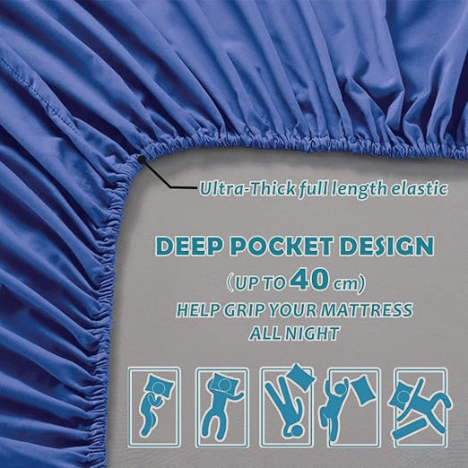 Hotel Quality Fitted Sheet - 1 Piece Fitted Sheet -Breathable Bedding - Wrinkle, Fade, Stain Resistant- 16inch/40cm Deep Pocket Fitted Bed Sheet-Wrinkle and Fade Resistant,(Royal blue,King) - V1317-HB-QS9-AUK-CL-HJL Hotel Quality Fitted Sheet - 1 Piece Fitted Sheet -Breathable Bedding - Wrinkle, Fade, Stain Resistant- 16inch/40cm Deep Pocket Fitted Bed Sheet-Wrinkle and Fade Resistant,(Royal blue,King) - Image 3