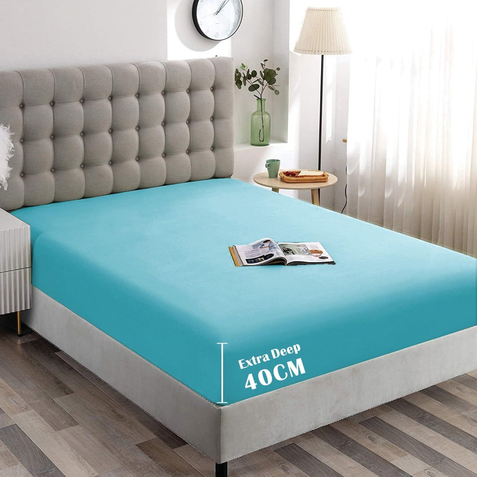 Hotel Quality Fitted Sheet - 1 Piece Fitted Sheet -Breathable Bedding - Wrinkle, Fade, Stain Resistant- 16inch/40cm Deep Pocket Fitted Bed Sheet-Wrinkle and Fade Resistant,(Ice blue,King Single)