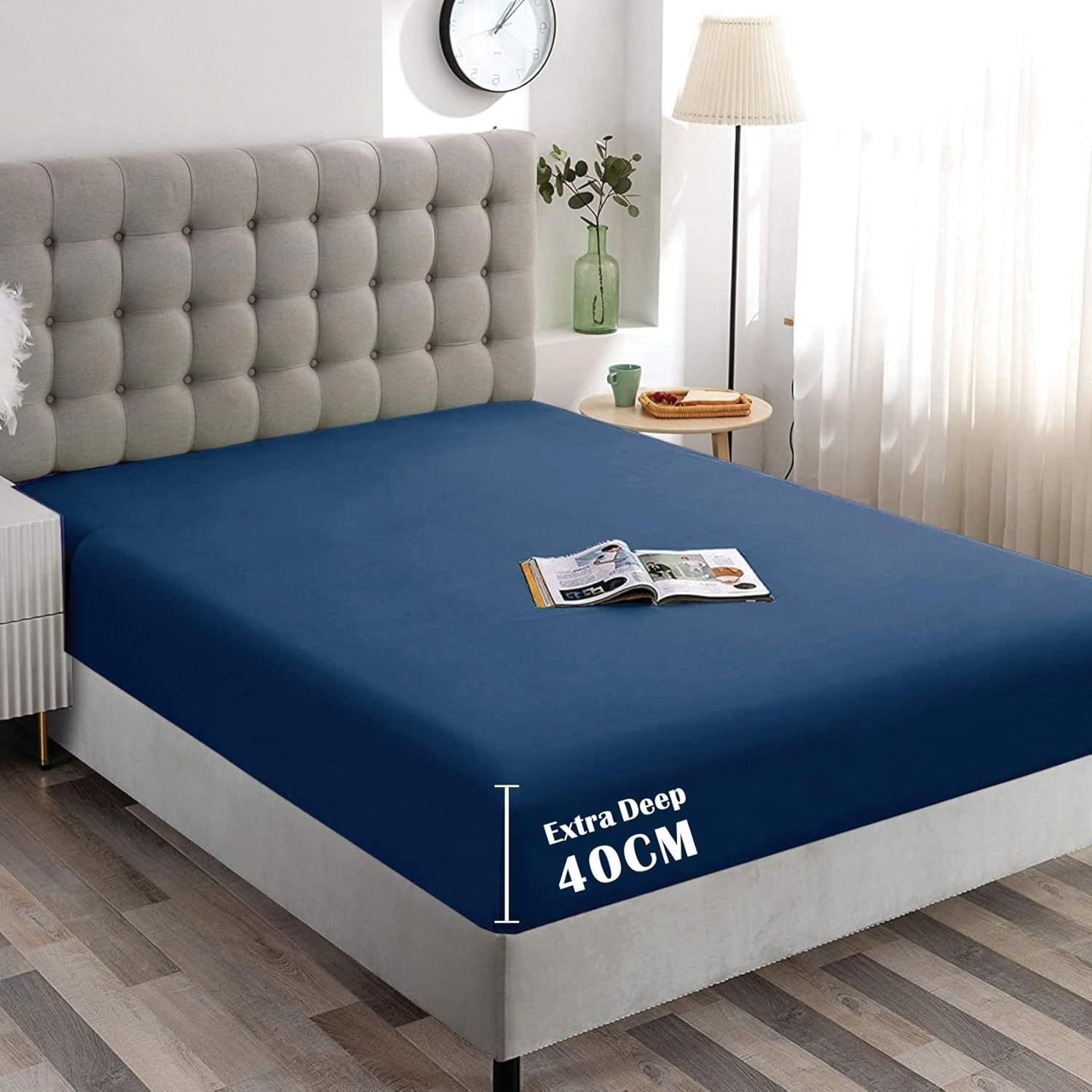 Hotel Quality Fitted Sheet - 1 Piece Fitted Sheet -Breathable Bedding - Wrinkle, Fade, Stain Resistant- 16inch/40cm Deep Pocket Fitted Bed Sheet-Wrinkle and Fade Resistant,(Navy,King Single)