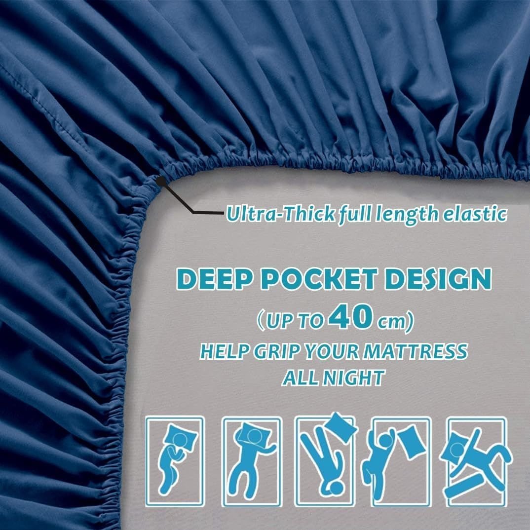 Hotel Quality Fitted Sheet - 1 Piece Fitted Sheet -Breathable Bedding - Wrinkle, Fade, Stain Resistant- 16inch/40cm Deep Pocket Fitted Bed Sheet-Wrinkle and Fade Resistant,(Navy,King Single) - V1317-HB-QS9-AUKS-CL-NV Hotel Quality Fitted Sheet - 1 Piece Fitted Sheet -Breathable Bedding - Wrinkle, Fade, Stain Resistant- 16inch/40cm Deep Pocket Fitted Bed Sheet-Wrinkle and Fade Resistant,(Navy,King Single) - Image 2