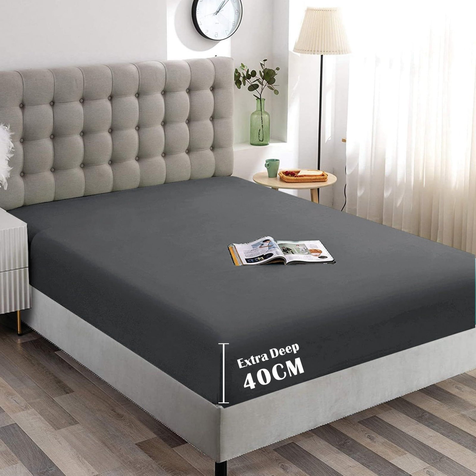 Hotel Quality Fitted Sheet - 1 Piece Fitted Sheet -Breathable Bedding - Wrinkle, Fade, Stain Resistant- 16inch/40cm Deep Pocket Fitted Bed Sheet-Wrinkle and Fade Resistant,(Dark gray,King Single)