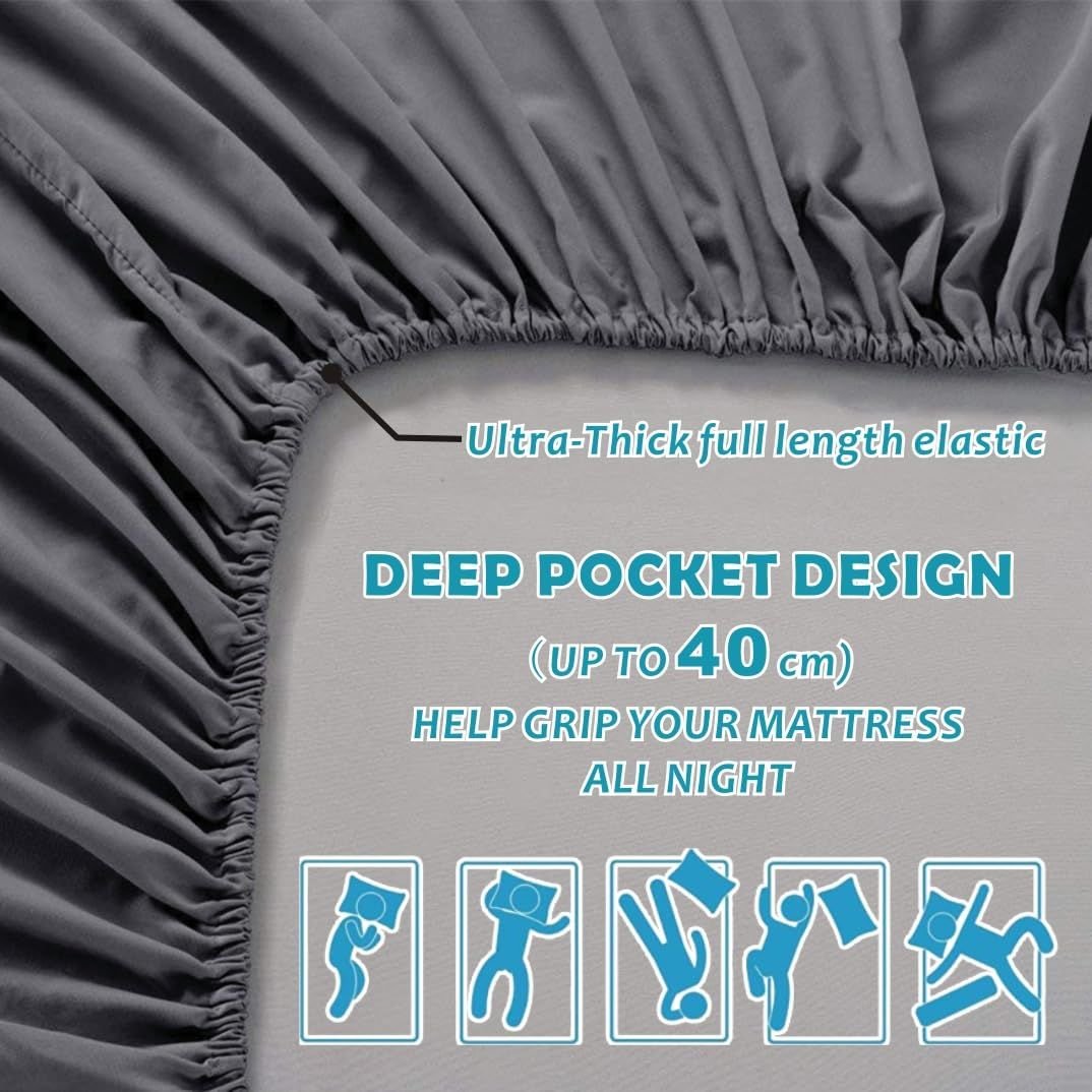 Hotel Quality Fitted Sheet - 1 Piece Fitted Sheet -Breathable Bedding - Wrinkle, Fade, Stain Resistant- 16inch/40cm Deep Pocket Fitted Bed Sheet-Wrinkle and Fade Resistant,(Dark gray,King Single) - V1317-HB-QS9-AUKS-CL-SH Hotel Quality Fitted Sheet - 1 Piece Fitted Sheet -Breathable Bedding - Wrinkle, Fade, Stain Resistant- 16inch/40cm Deep Pocket Fitted Bed Sheet-Wrinkle and Fade Resistant,(Dark gray,King Single) - Image 5