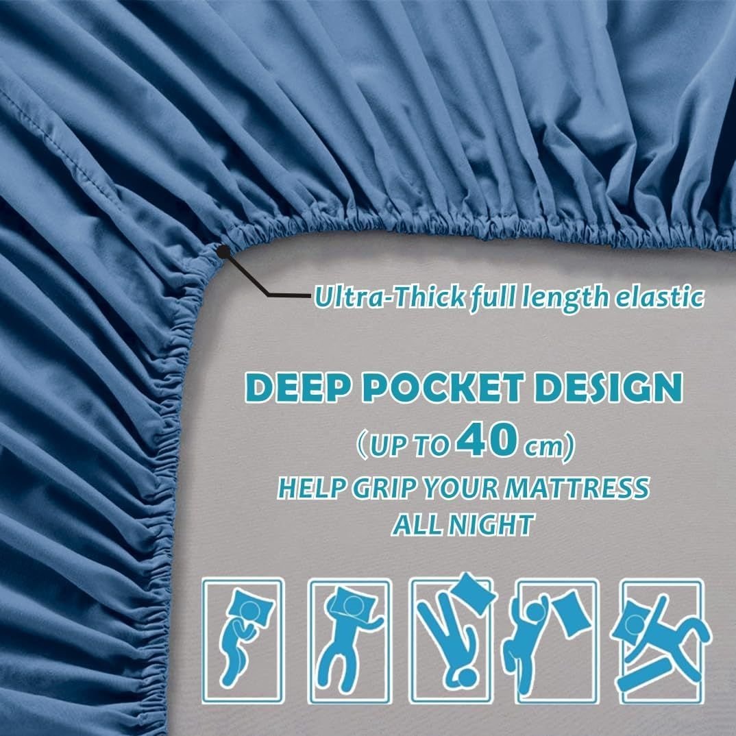Hotel Quality Fitted Sheet - 1 Piece Fitted Sheet -Breathable Bedding - Wrinkle, Fade, Stain Resistant- 16inch/40cm Deep Pocket Fitted Bed Sheet-Wrinkle and Fade Resistant,(Ocean,Queen) - V1317-HB-QS9-AUQ-CL-HL Hotel Quality Fitted Sheet - 1 Piece Fitted Sheet -Breathable Bedding - Wrinkle, Fade, Stain Resistant- 16inch/40cm Deep Pocket Fitted Bed Sheet-Wrinkle and Fade Resistant,(Ocean,Queen) - Image 3