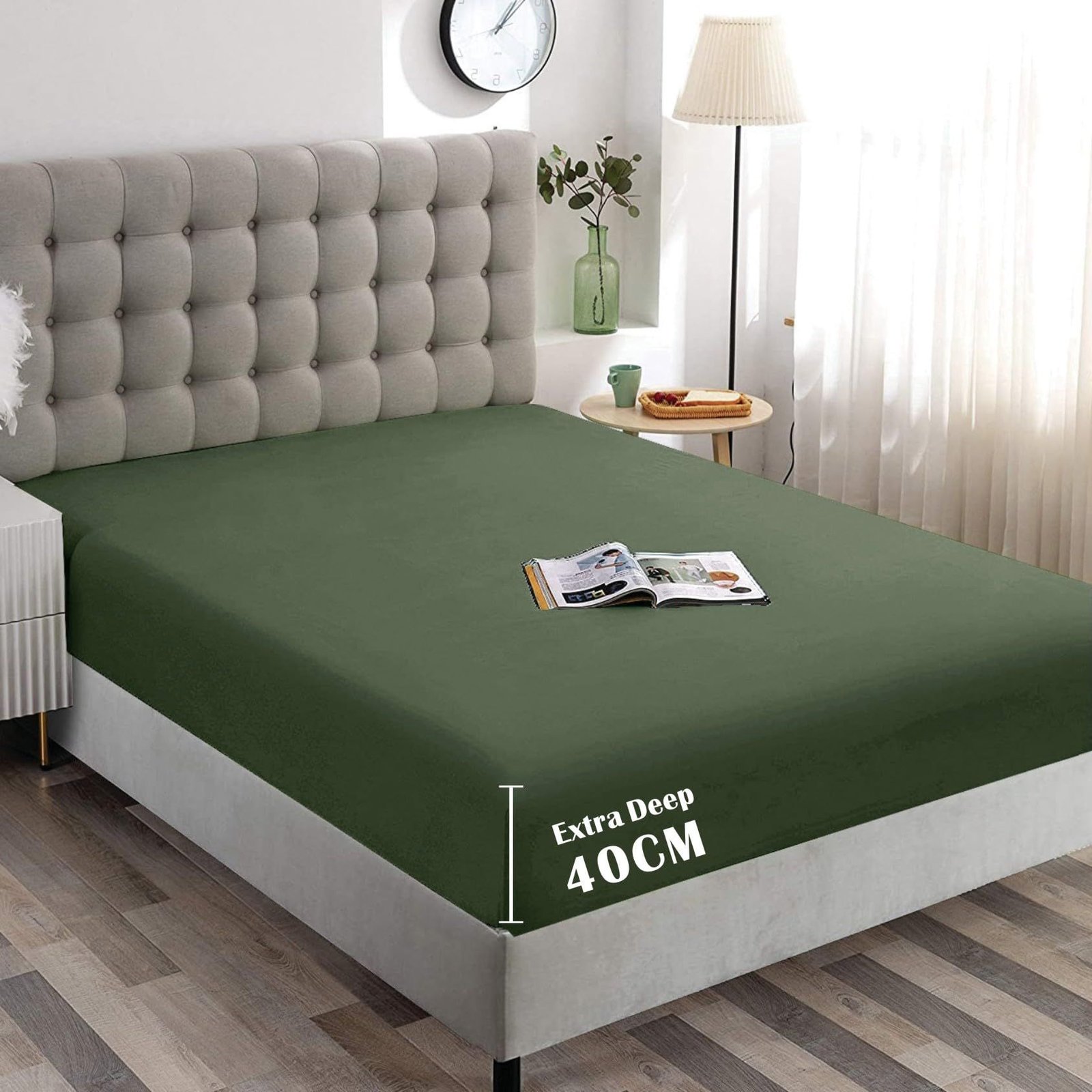 Hotel Quality Fitted Sheet - 1 Piece Fitted Sheet -Breathable Bedding - Wrinkle, Fade, Stain Resistant- 16inch/40cm Deep Pocket Fitted Bed Sheet-Wrinkle and Fade Resistant,(Olive green,Queen)