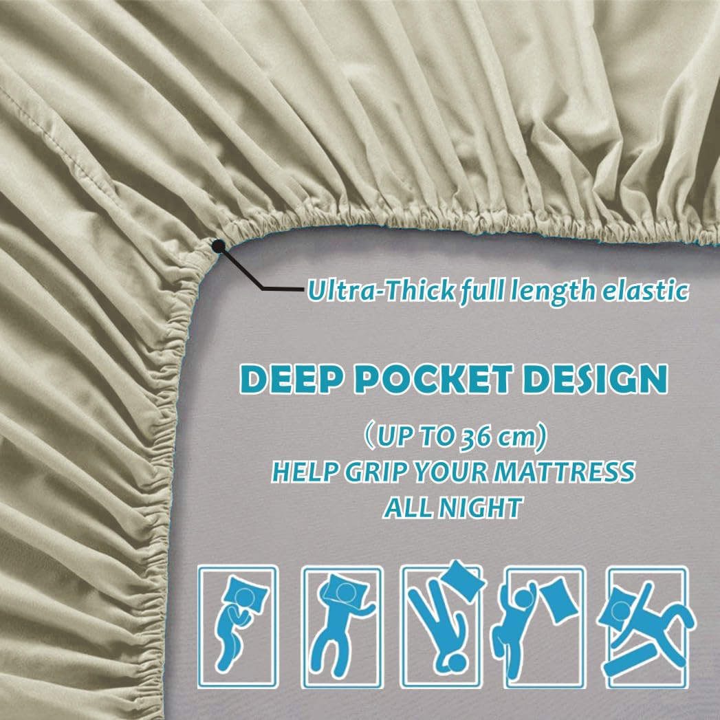Hotel Quality Fitted Sheet - 1 Piece Fitted Sheet -Breathable Bedding - Wrinkle, Fade, Stain Resistant- 16inch/40cm Deep Pocket Fitted Bed Sheet-Wrinkle and Fade Resistant,(Cream White,Queen) - V1317-HB-QS9-AUQ-CL-NYB Hotel Quality Fitted Sheet - 1 Piece Fitted Sheet -Breathable Bedding - Wrinkle, Fade, Stain Resistant- 16inch/40cm Deep Pocket Fitted Bed Sheet-Wrinkle and Fade Resistant,(Cream White,Queen) - Image 5