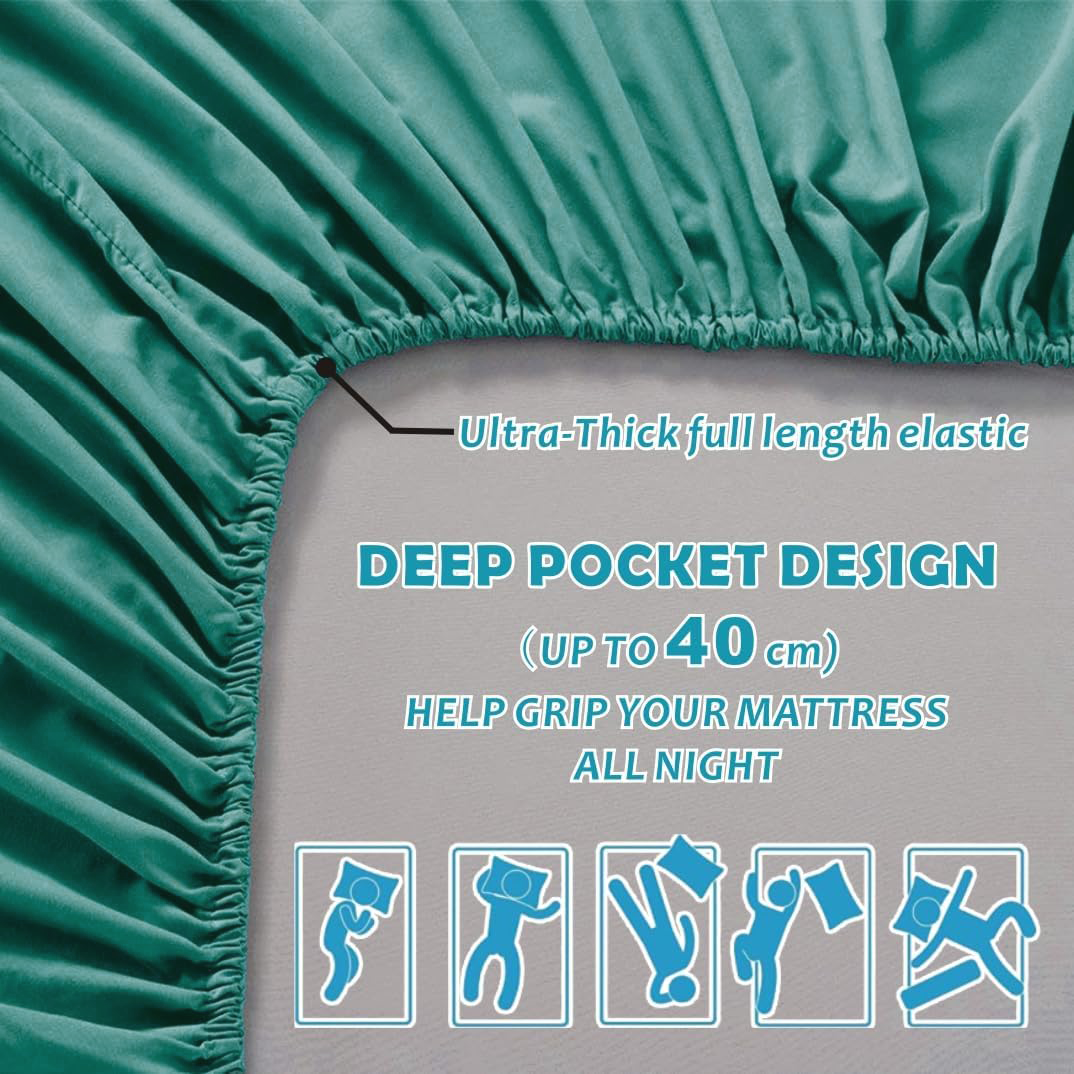 Hotel Quality Fitted Sheet - 1 Piece Fitted Sheet -Breathable Bedding - Wrinkle, Fade, Stain Resistant- 16inch/40cm Deep Pocket Fitted Bed Sheet-Wrinkle and Fade Resistant,(Biscay blue,Queen) - V1317-HB-QS9-AUQ-CL-SSL Hotel Quality Fitted Sheet - 1 Piece Fitted Sheet -Breathable Bedding - Wrinkle, Fade, Stain Resistant- 16inch/40cm Deep Pocket Fitted Bed Sheet-Wrinkle and Fade Resistant,(Biscay blue,Queen) - Image 2