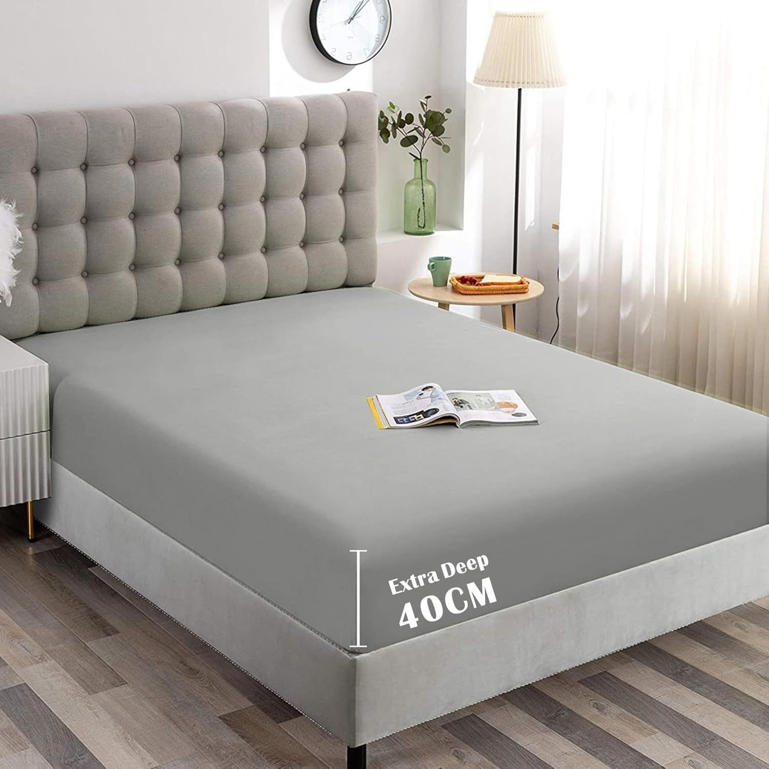 Hotel Quality Fitted Sheet - 1 Piece Fitted Sheet -Breathable Bedding - Wrinkle, Fade, Stain Resistant- 16inch/40cm Deep Pocket Fitted Bed Sheet-Wrinkle and Fade Resistant,(Silver-gray,Super King)