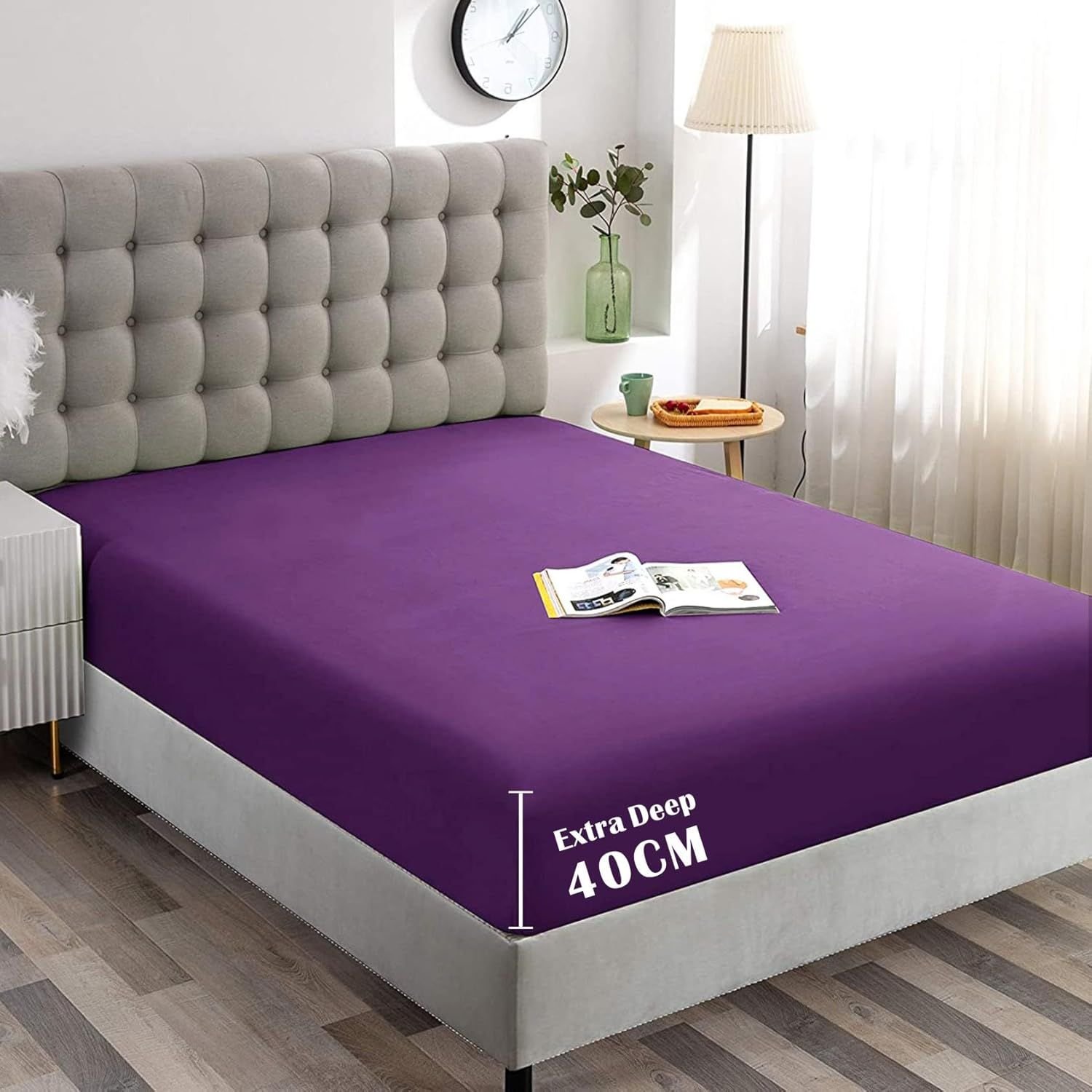 Hotel Quality Fitted Sheet - 1 Piece Fitted Sheet -Breathable Bedding - Wrinkle, Fade, Stain Resistant- 16inch/40cm Deep Pocket Fitted Bed Sheet-Wrinkle and Fade Resistant,(Purple,Super King)
