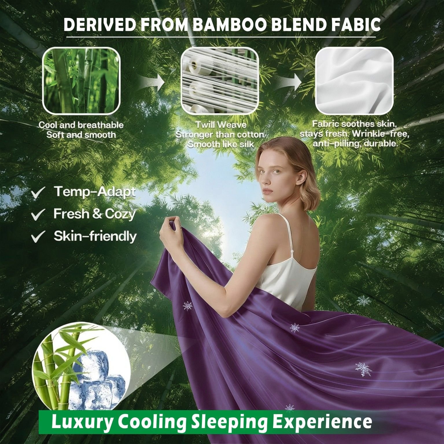 4 Piece Hotel Bamboo Cooling Sheet Set -Ultra Soft 2000TC Breathable Bed Sheets Set with 37 Centimetre Deep Pocket-Cooling Sheets for Hot Sleepers(Purple,Super King) - V1317-HB-ZXW9-AUSK-4JT-ZI 4 Piece Hotel Bamboo Cooling Sheet Set -Ultra Soft 2000TC Breathable Bed Sheets Set with 37 Centimetre Deep Pocket-Cooling Sheets for Hot Sleepers(Purple,Super King) - Image 3