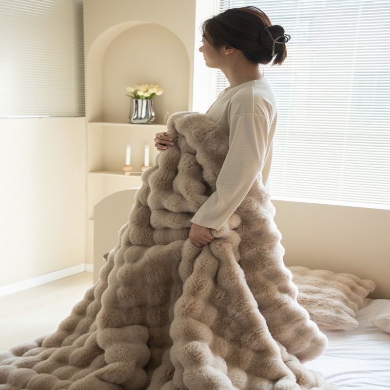 Velvet Blanket Polyester 180x200cm Creamy White Meters camel 200*200cm