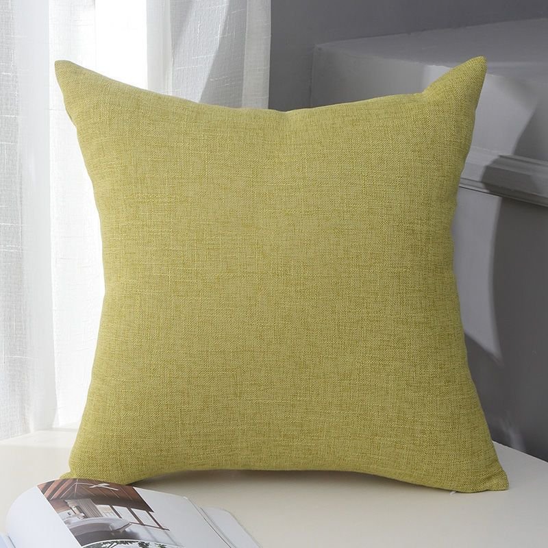 Le Su Cotton Linen Cushion Solid Color with Core 15# yellow green 60X80-single pillowcase